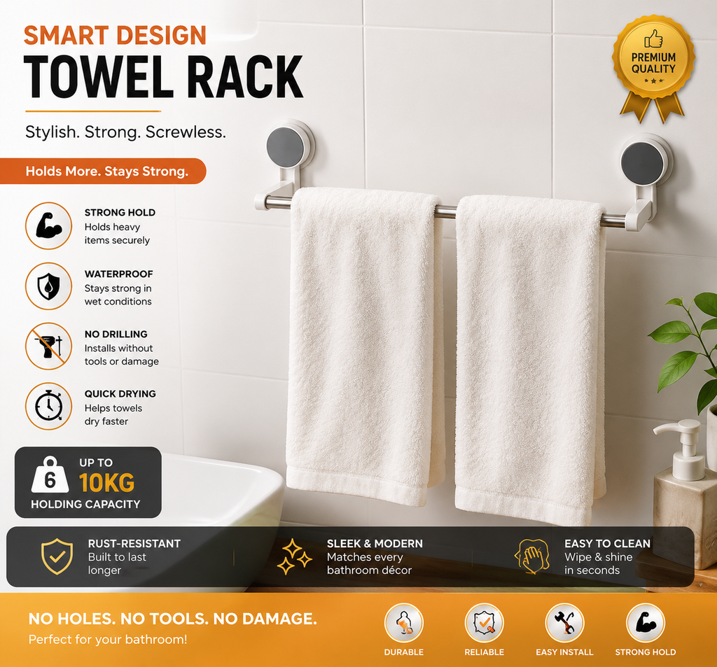 Heavy-Duty Vacuum Towel Rack