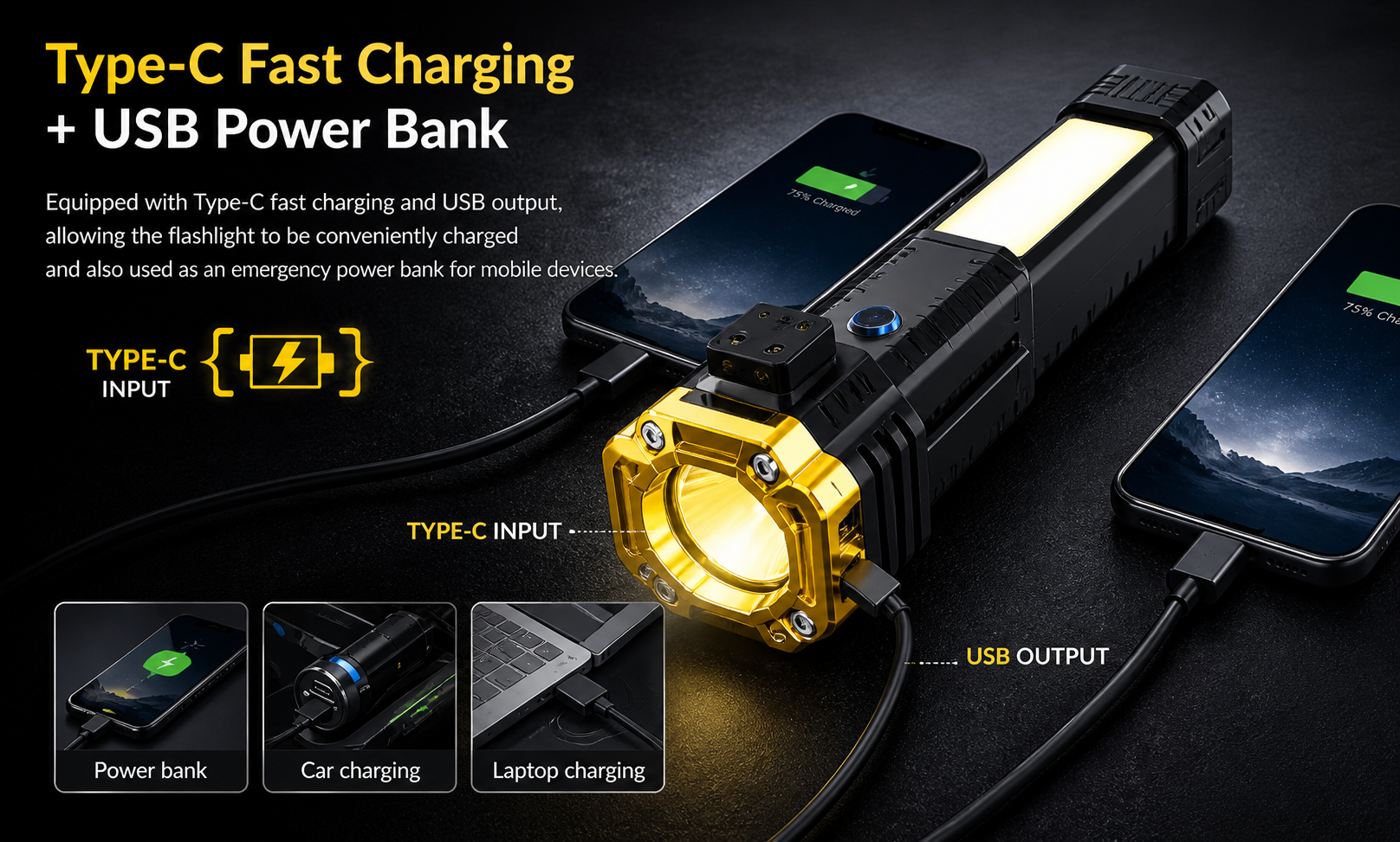 High Power Rechargeable LED Torch with 500m Range
