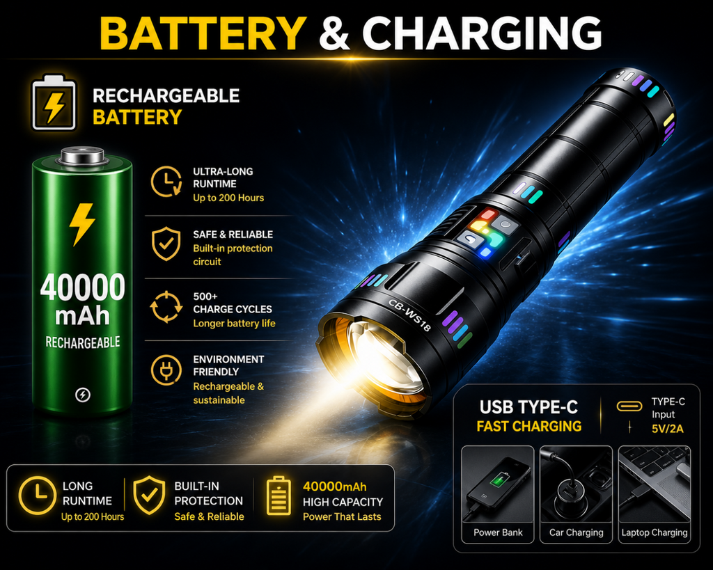 High Power Rechargeable LED Torch with 2km Range
